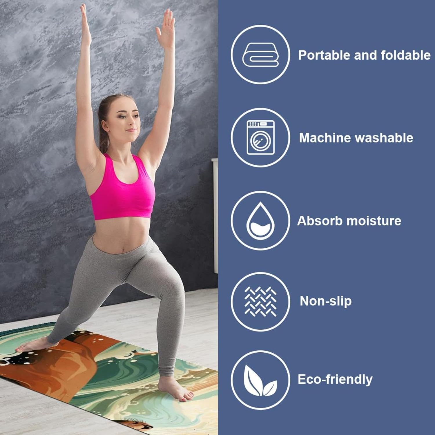 Yoga Towel, Sea Lion Pattern Non Slip Sweat Absorbent Hot Yoga Mat Towel for Hot Yoga, Pilates and Fitness - 72.8" x 26.8"