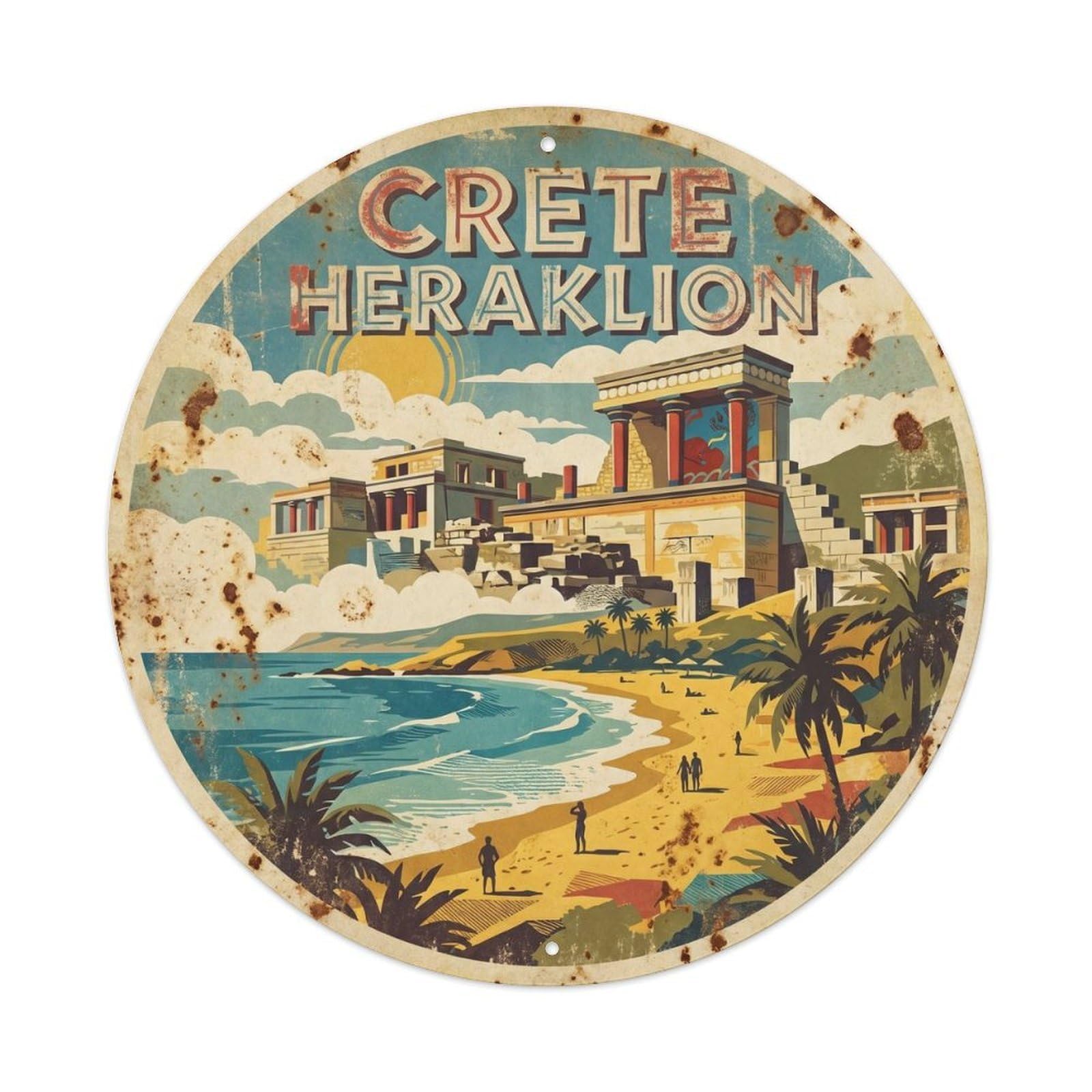 Crete Heraklion Harbor Travel Classic Destination Metal Tin Sign
