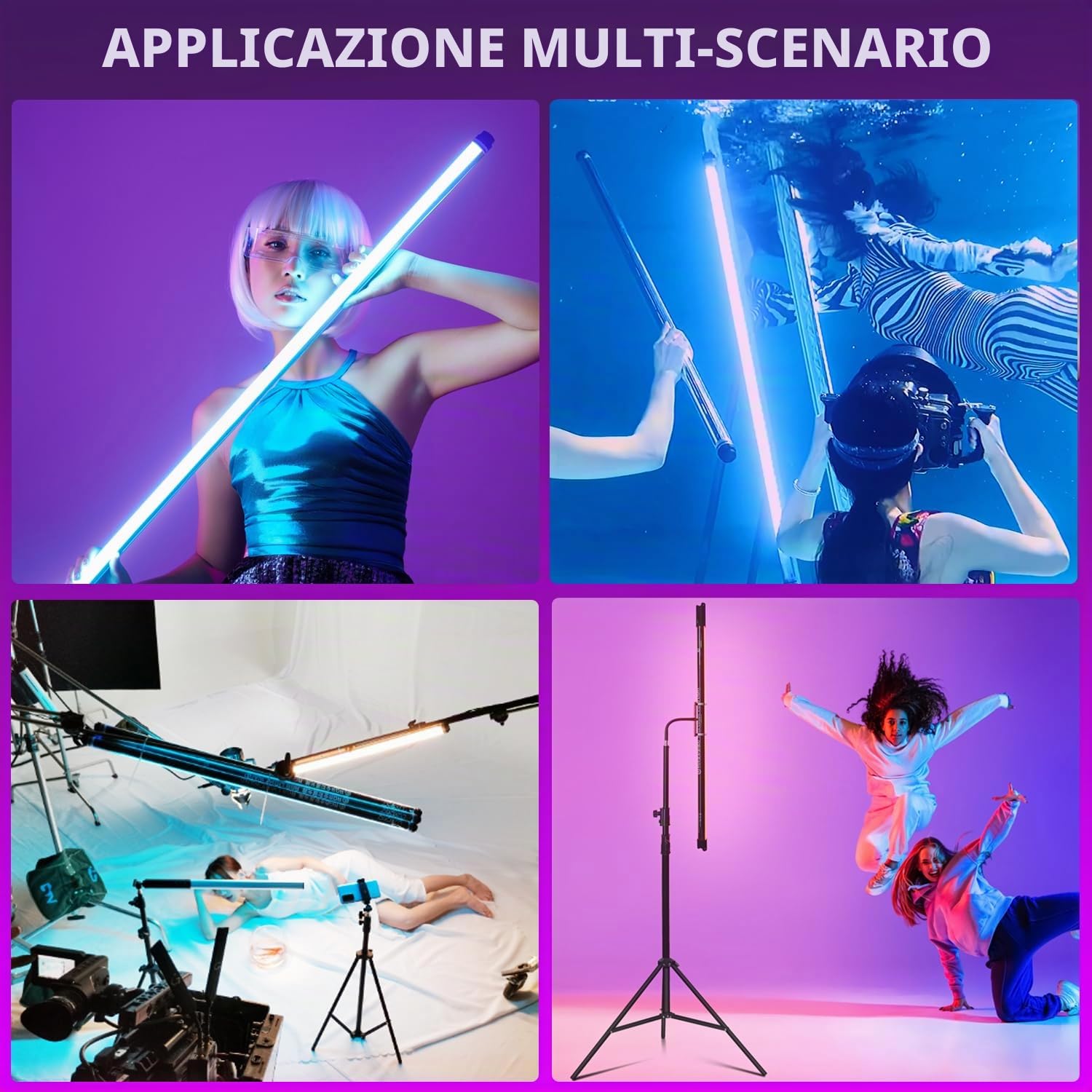 LUXCEO P120 RGBW Luce per fotografia portatile,controllo APP 1350LM 3000k-5750k Luce video a LED,12 Modalità di illuminazione,IP68 Impermeabile,Batteria Integrata 10400mAh Fotografia film video Studio