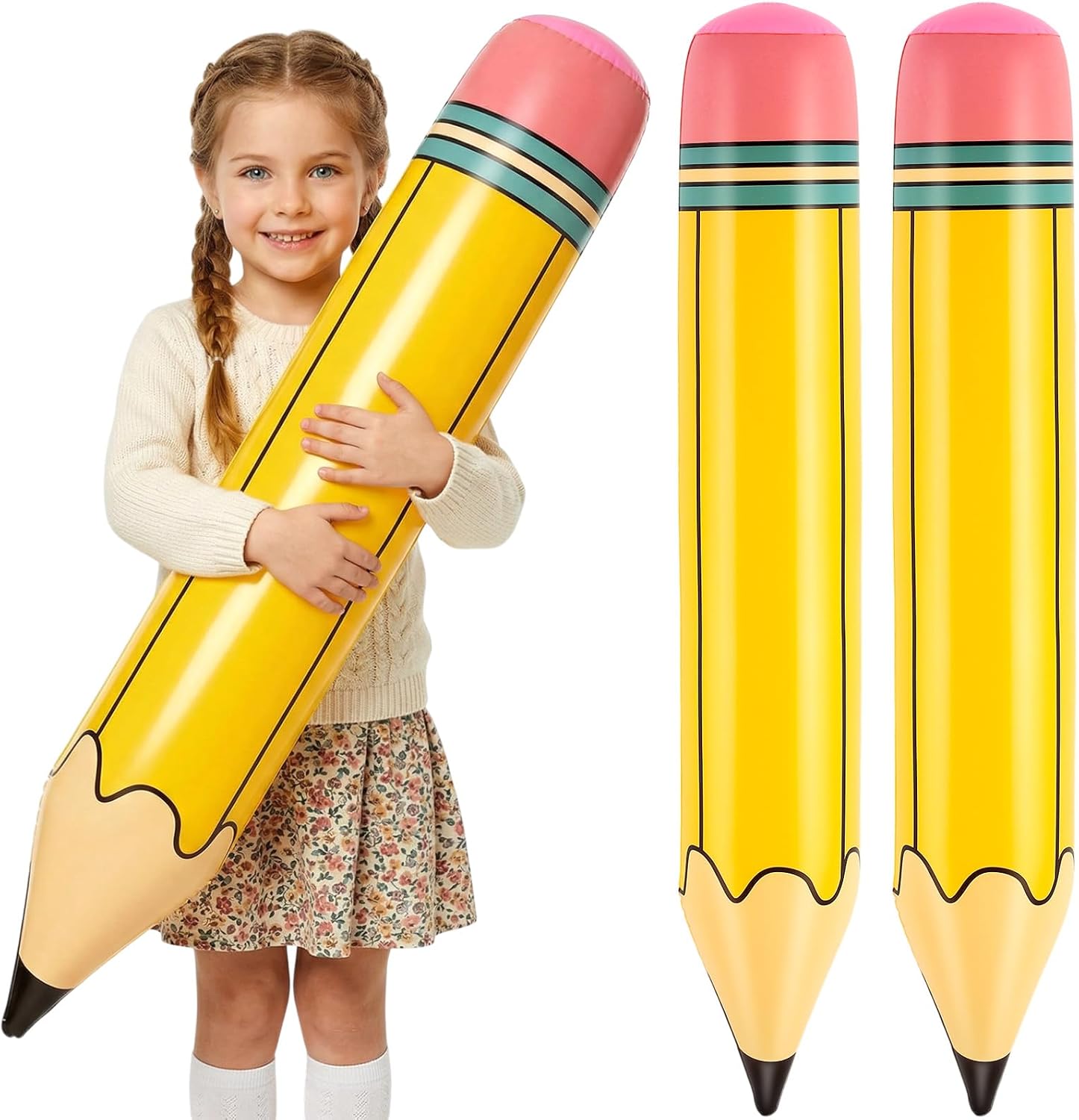 2 Pcs 27 Inch Inflatable Pencils, Large Inflatable Crayons Blow Up Pencil, Graduation Party Decoration, Welcome Back to School Pencil Balloons for Classroom Garden Birthday Party Decorations