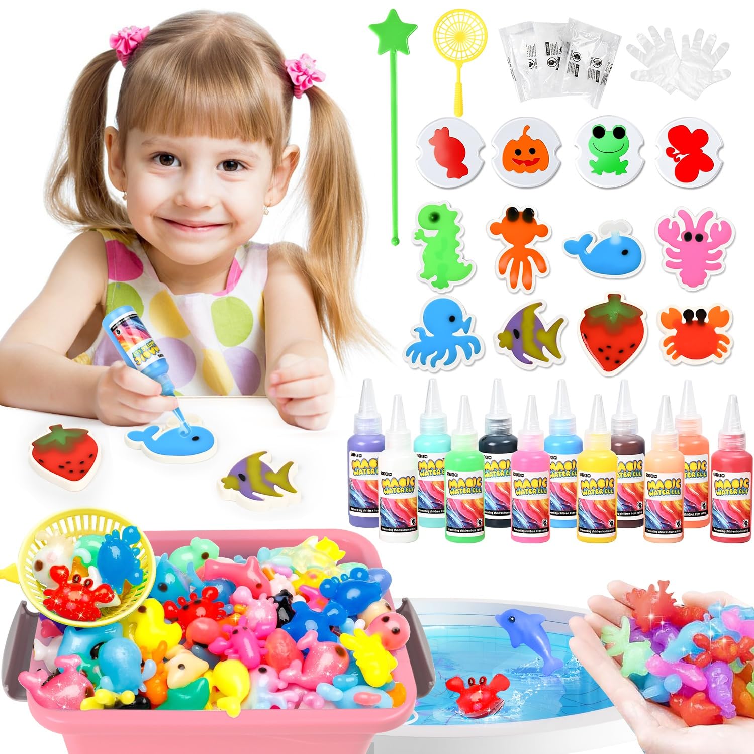 Photo 1 of ***USED /MISSING PIECES***Abifny Magic Water Toy Elf Kit, Aqua Water Fairy Gel 12 Magic Gels Kit 12 Molds Creative Water Pets Squishy Toys for 4 5 6 7 Year Old Kids