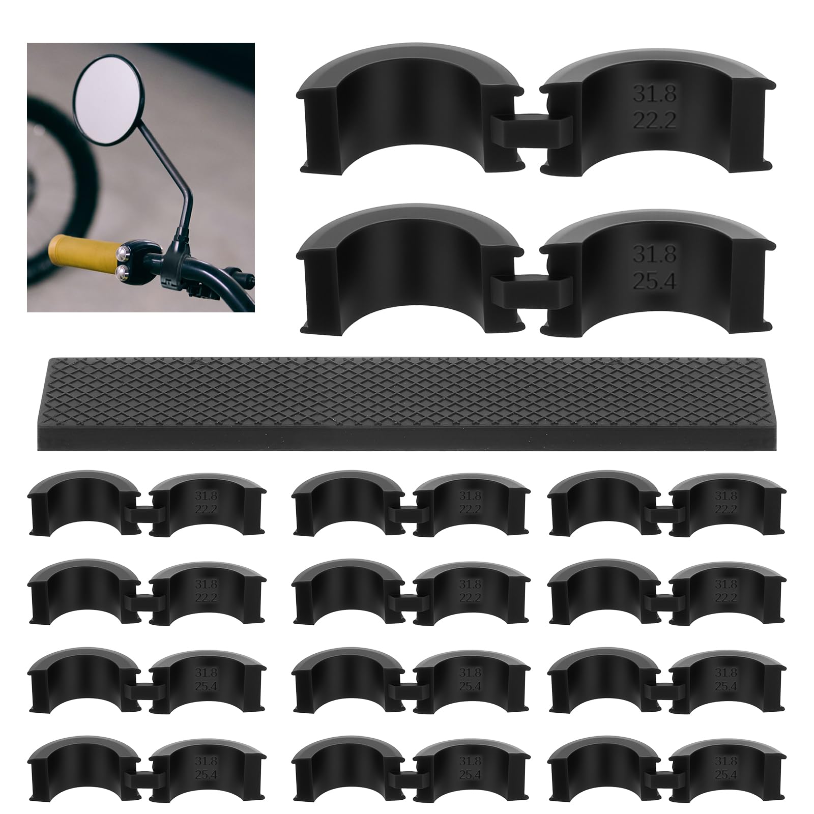 12PCS Bicycle Handlebar Rubber Gasket with 2 Long Spacer, Black