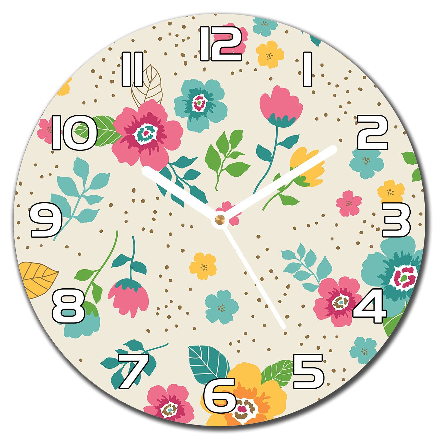 Horloge en verre 30 cm Fleurs Mignonnes Vintage avec aiguilles blanches