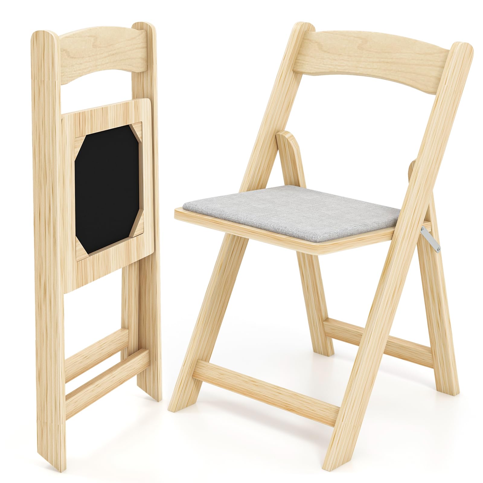HOMASIS Juego de 2 sillas plegables de interior, sillas de comedor de madera, sillas plegables para salón, cocina, capacidad de carga 160 kg, 44 x 47 x 77 cm, natural