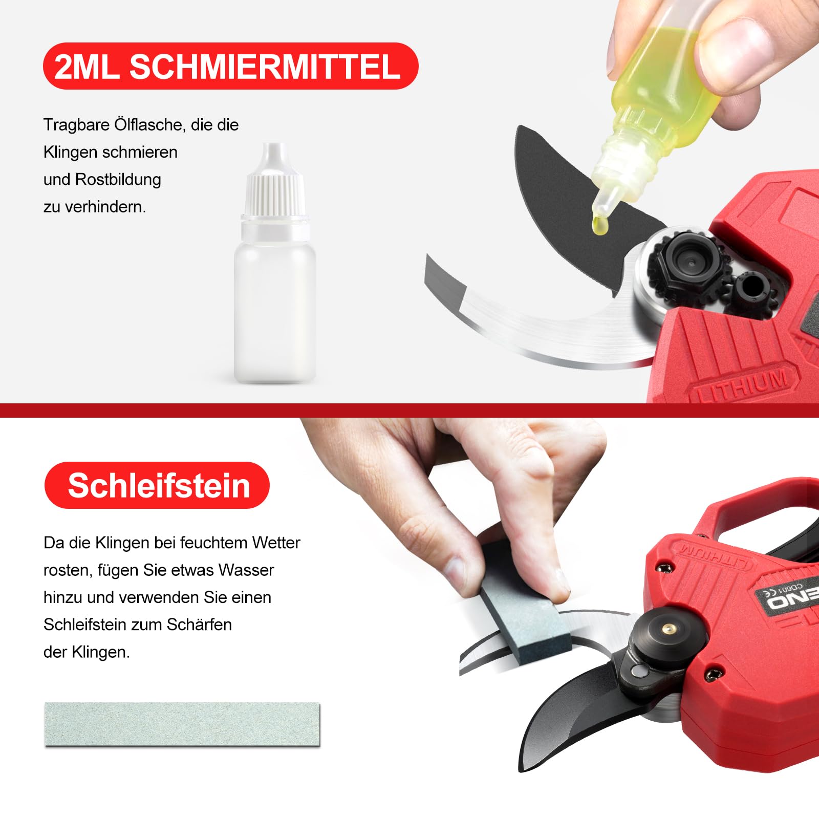 TEENO Elektrische Baumschere 21V, Professionelle Gartenschere MAX 25 mm Schnittdurchmesser, Schere Astschneider Rosenschere Kabellos mit Sicherheitsschalter, 1 * 2000mAh Akkus für 3-4 Arbeitsstunden