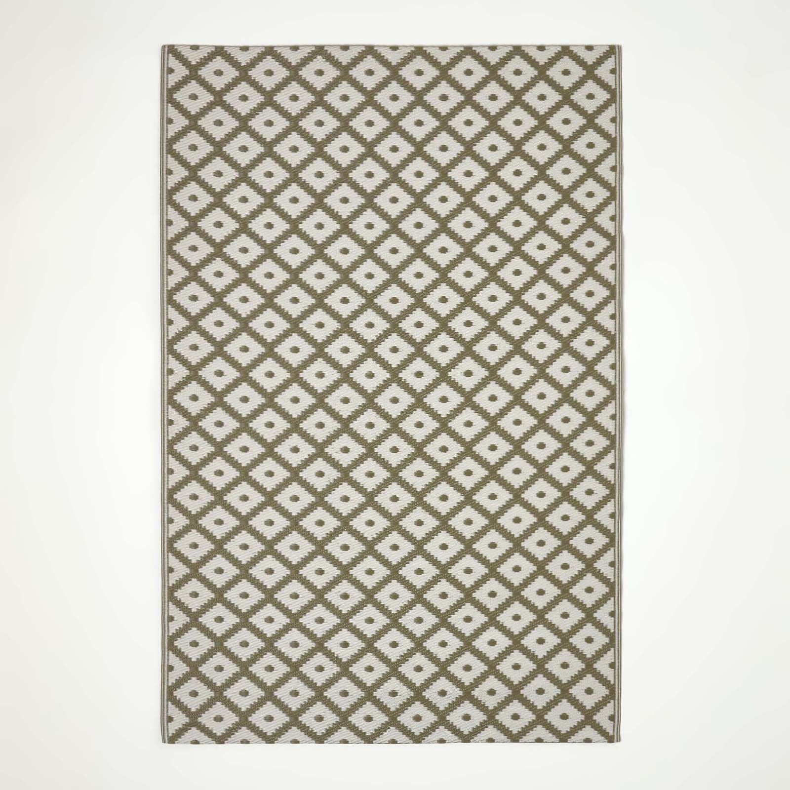HOMESCAPES Luxury Extra Large Outdoor Rugs for Garden Patio Waterproof 100% Recycled Plastic Mat Carpet 240 x 300cm Reversible White & Green Geometric Rug May, Indoor/Outside & Portable, Soft Feel โ image 1