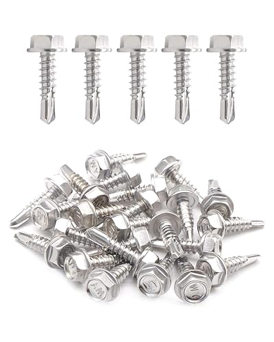 IMScrews 100 tornillos autoperforantes con cabeza hexagonal de acero inoxidable #8 x 34 pulgadas, tornillos Tek de chapa metálica de rosca completa