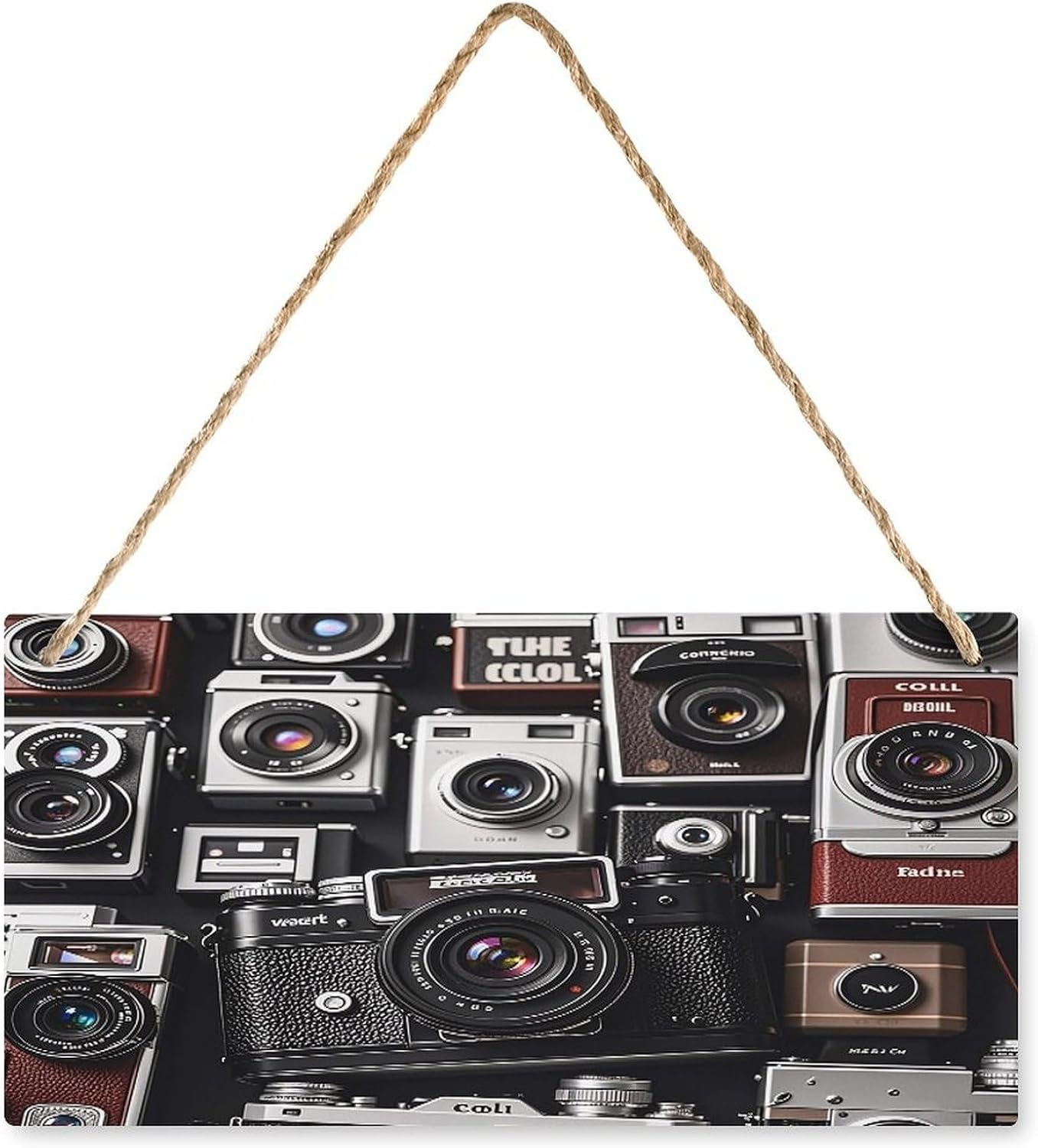 Retro Cool Camera Collection Wood Sign Personalized Rustic Wooden Hanging Plate Wall Hanging Art Home Decor for Door Rectangle Plaque Wooden Slice House Name Sign 9.8 X 4.9 Inch