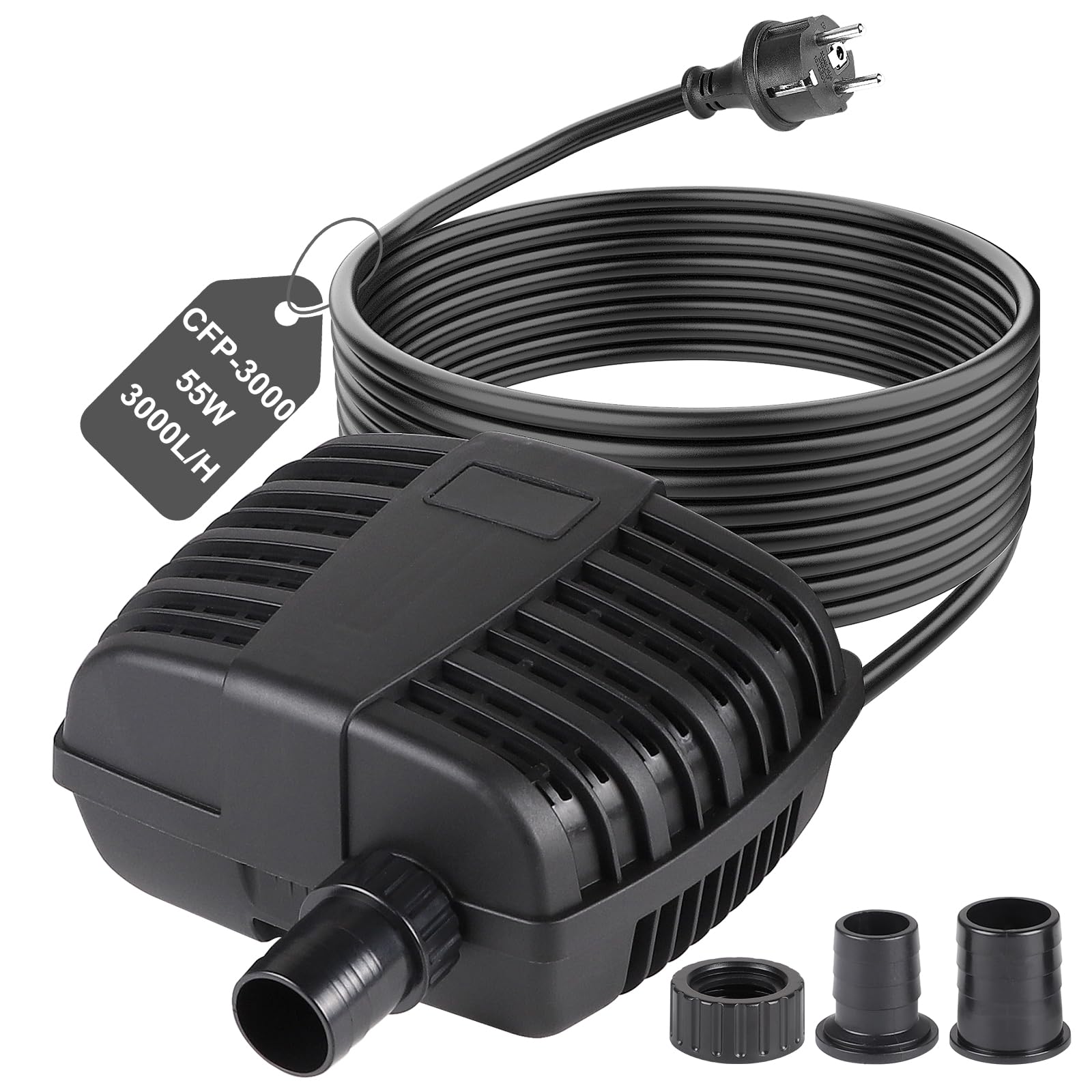 CPROSP Pompa Laghetto CFP-3000L/H [2025] - 55W, Pompa per Laghetti Silenziosa e a Risparmio Energetico, Pompa Acquario, Protezione pesci, Ideale per Laghetti da Giardino e Ruscelli Decorativi, IPX8