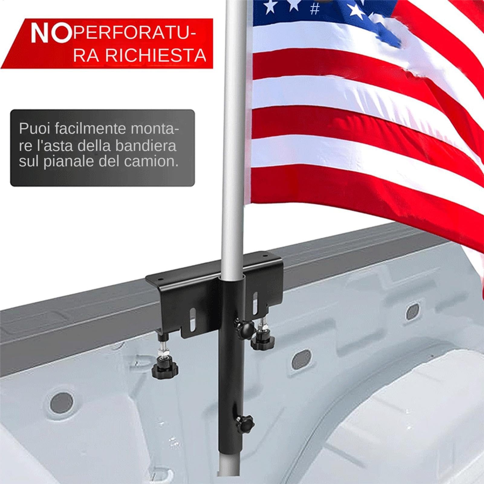 Polonteur de drapeau de camion, support de drapeau de lit de camion Montage