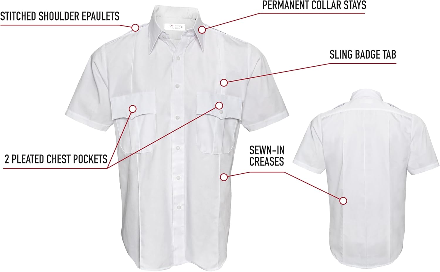 Rothco Short Sleeve Uniform Shirt – Tactical Button-Down Professional Dress Work Shirt - Image 3