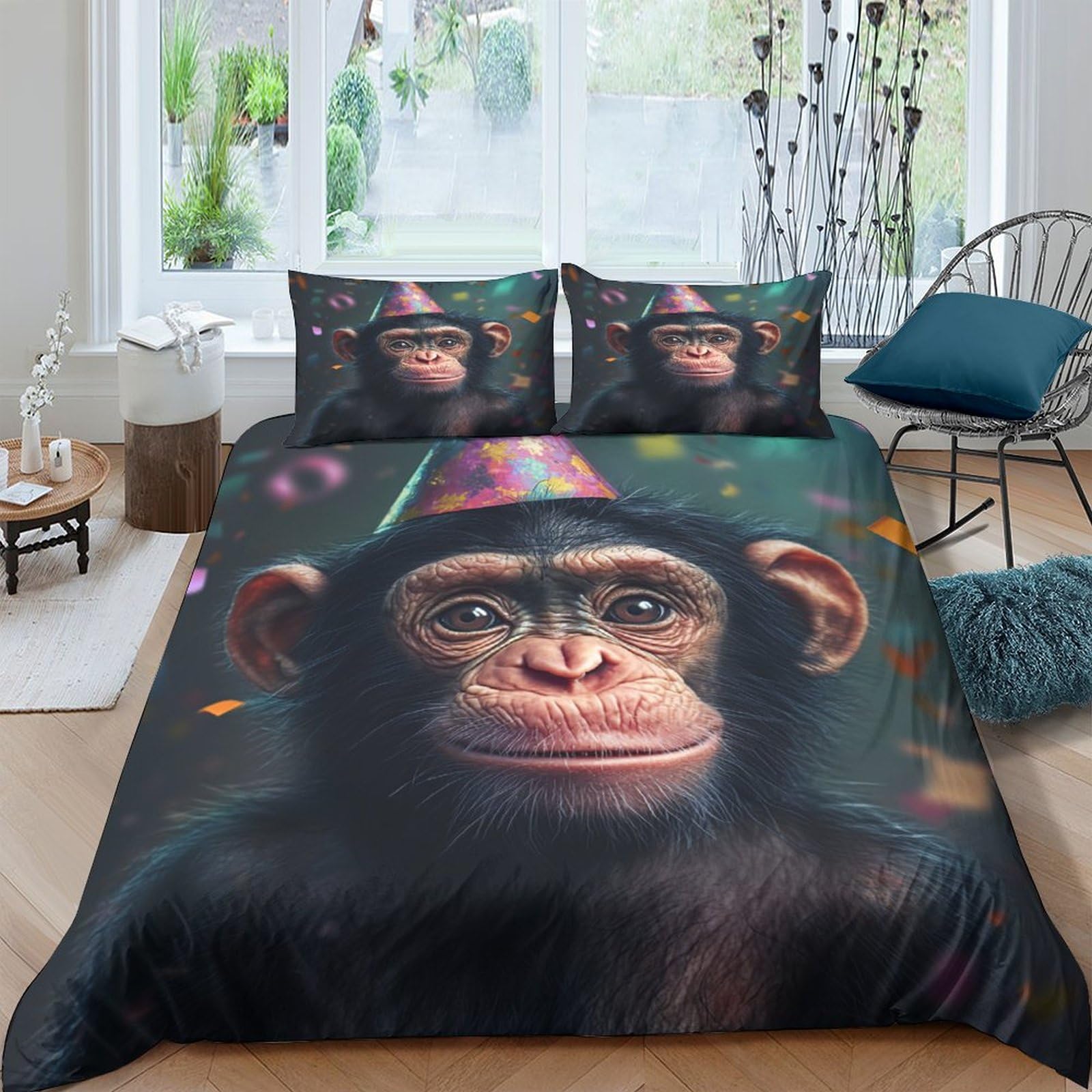 VesFy Cool Monkey Comforter Covers 3D Print Animals for Teens And Adults Quilt Cover Duvet Cover with Zipper Closure Soft Microfiber with Pillow Cases Bedding Set 3 Pieces King（220x240cm）