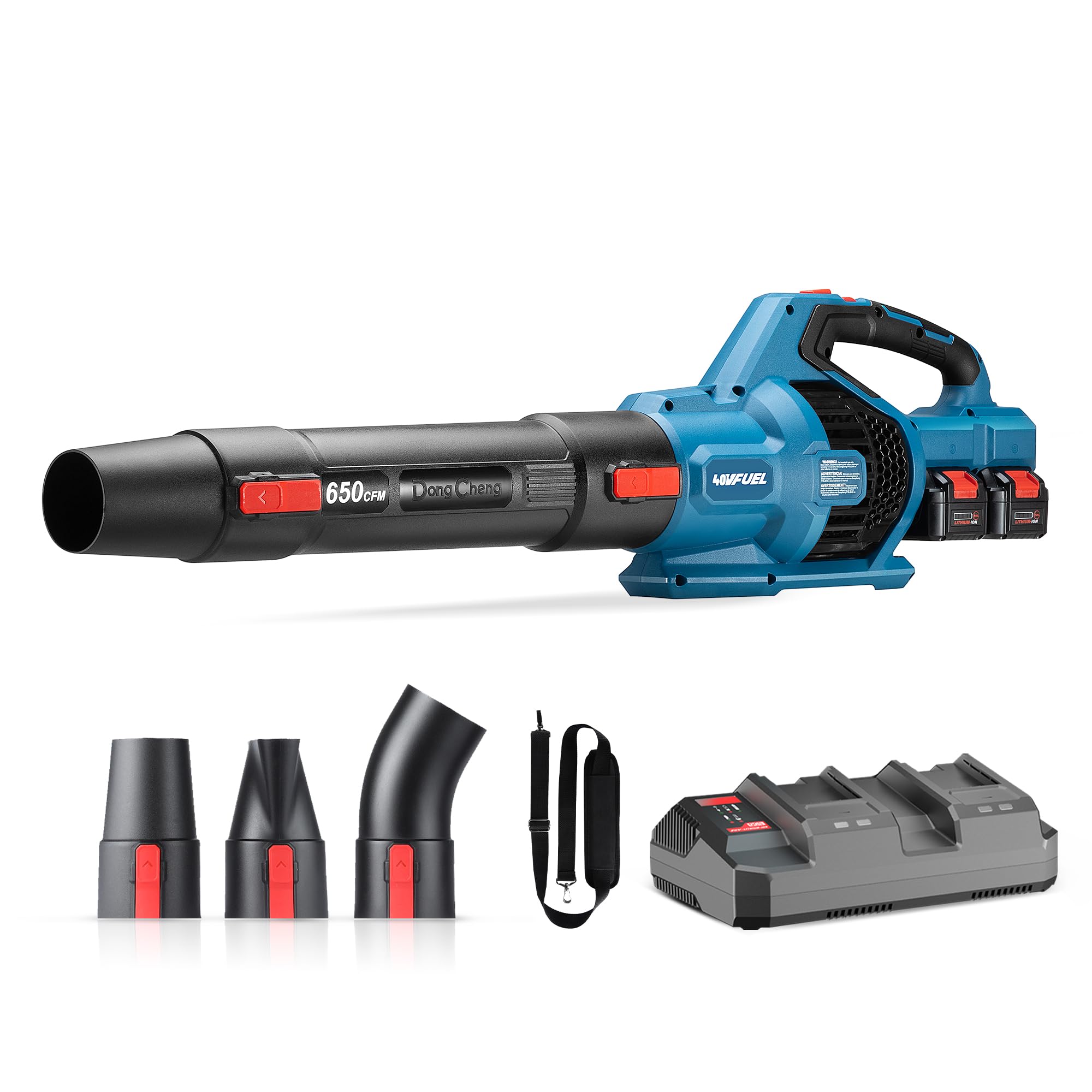 Dong Cheng Leaf Blower, 650 CFM 40V Cordless Leaf Blower with 2 * 4.0Ah Batteries and Charger, Variable Speed Jet Fan Brushless Motor Electric Leaf Blower for Town Care, Patio, Blowing Leaves and Snow