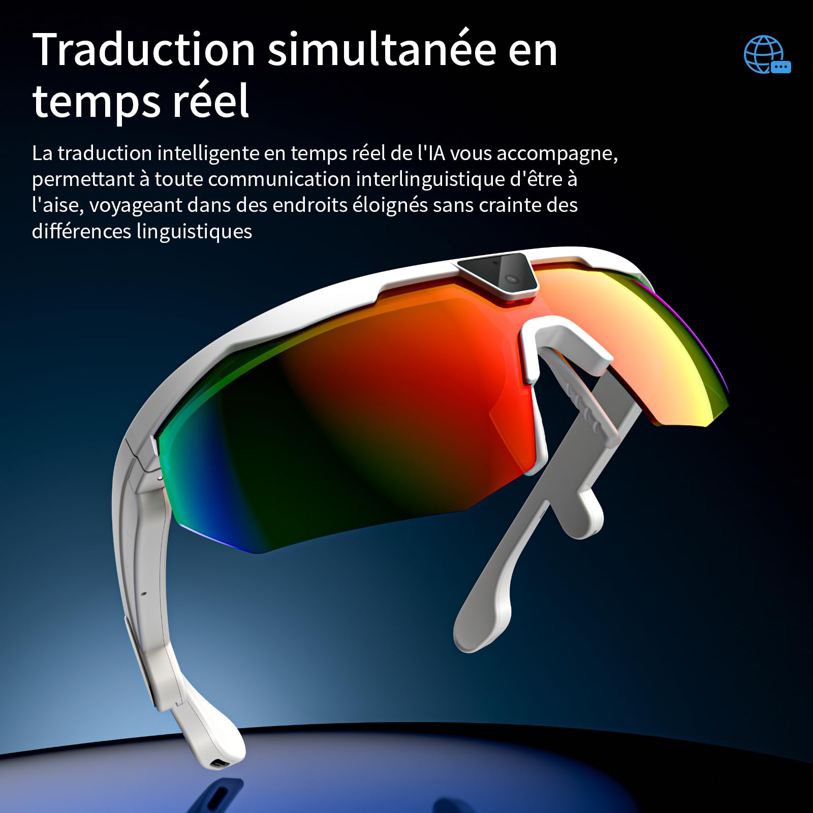 LOKMAT AI Lunettes intelligentes avec caméra, lunettes de soleil polarisées, étanches, anti-UV, anti-chocs, idéales pour le cyclisme et la randonnée - W640 Blanc