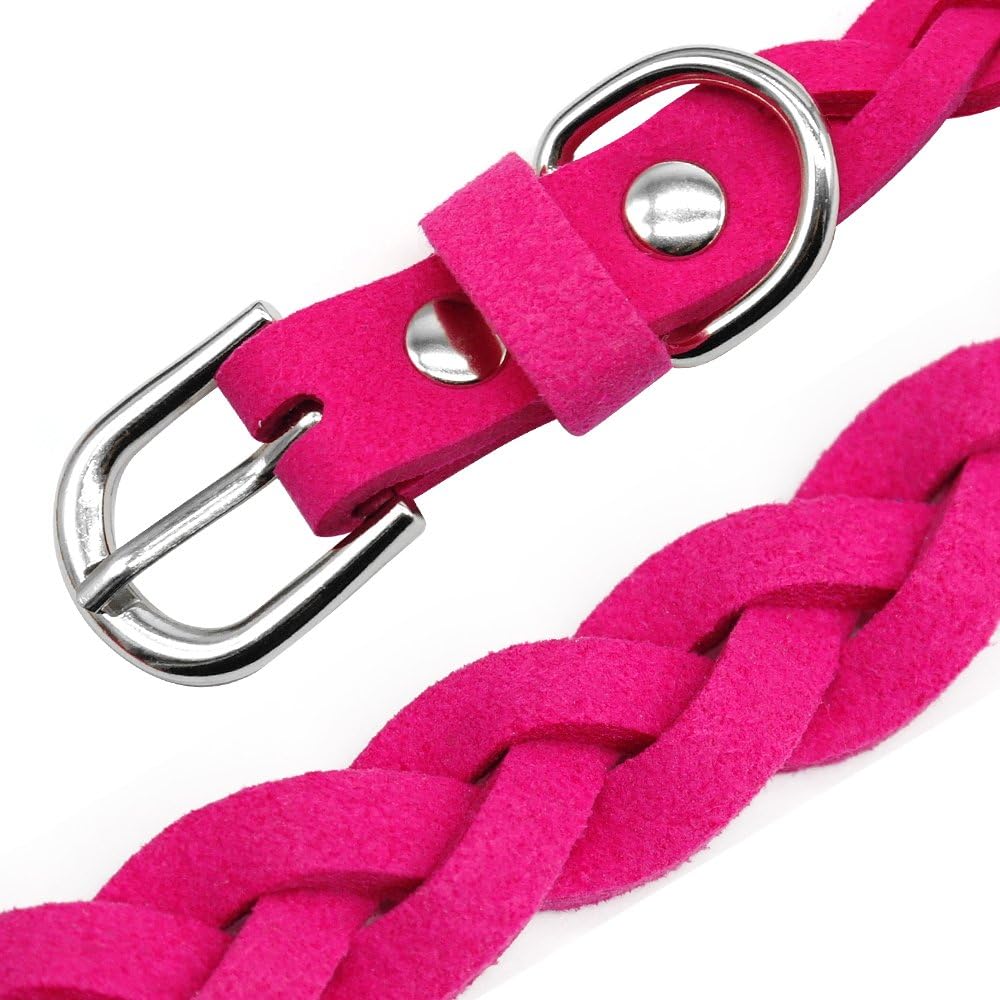 5pcs Suede Leather Small Dog Cat Collar Adjustable Pet Puppy Kitten Bell Collars for Chihuahua Yorkshire Teddy Pink XS S M Rose M