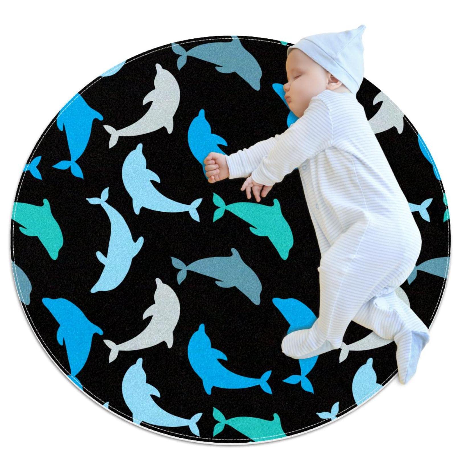 Tapis rond dauphins JDEZ 100x100cm pour chambre et salon