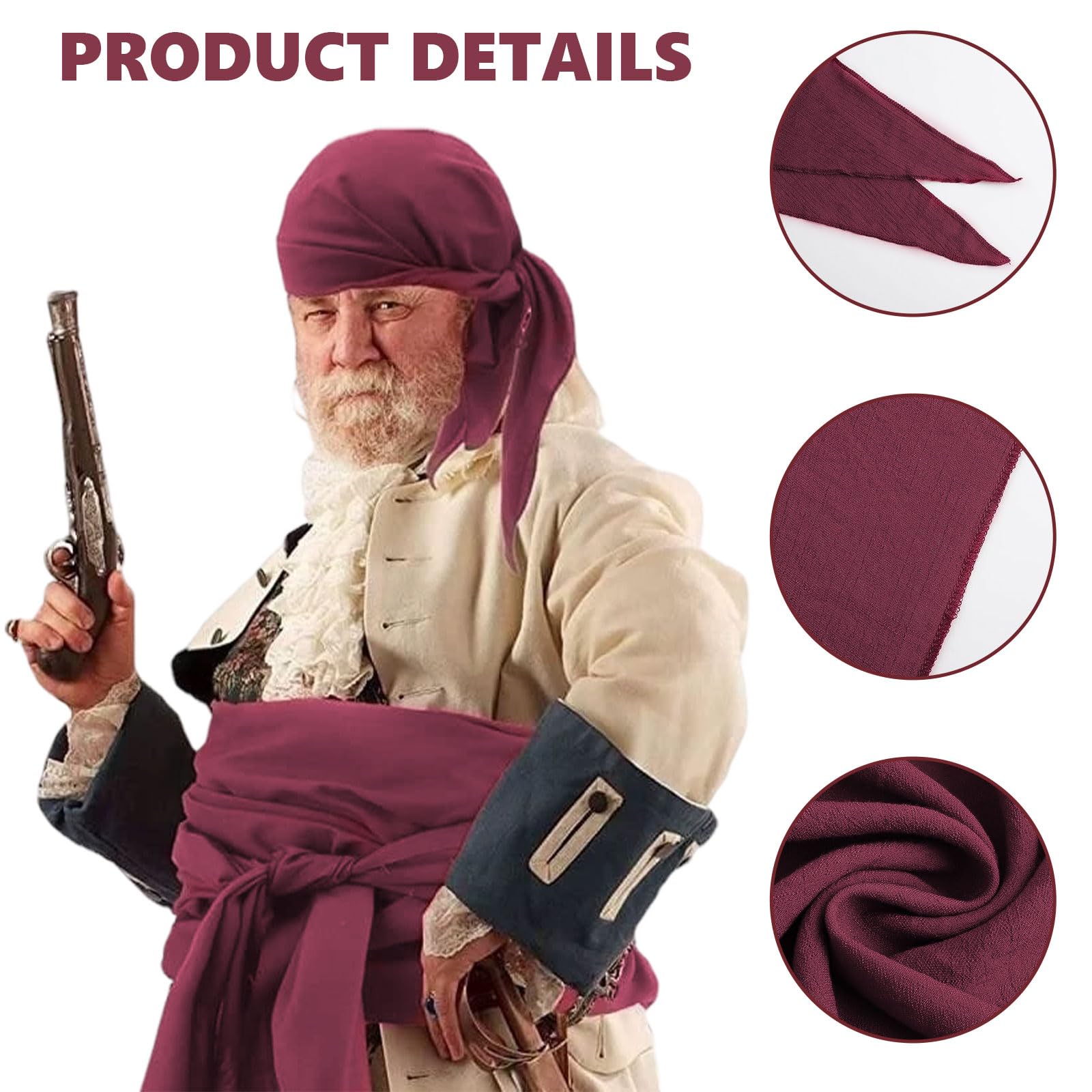 CERCTLA 2 Pcs Pirate Costume Accessories Set, Pirate Sash Belt Headband Waist Belt - Image 3