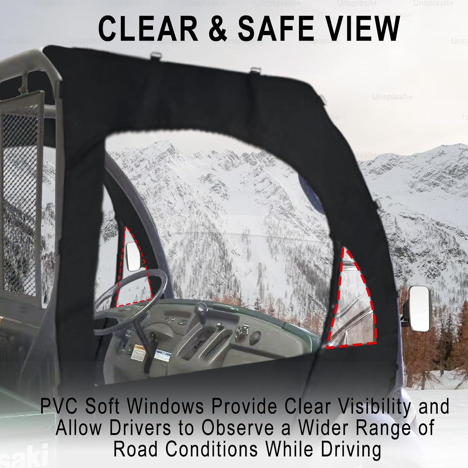 Soft UTV Cab Enclosure Side Doors Compatible with Kawasaki Mule 600,610,610 4x4,610 4x4 XC (2015 & Older) Left & Right full Doors with Zipper-open Window Waterproof All Weather Protection