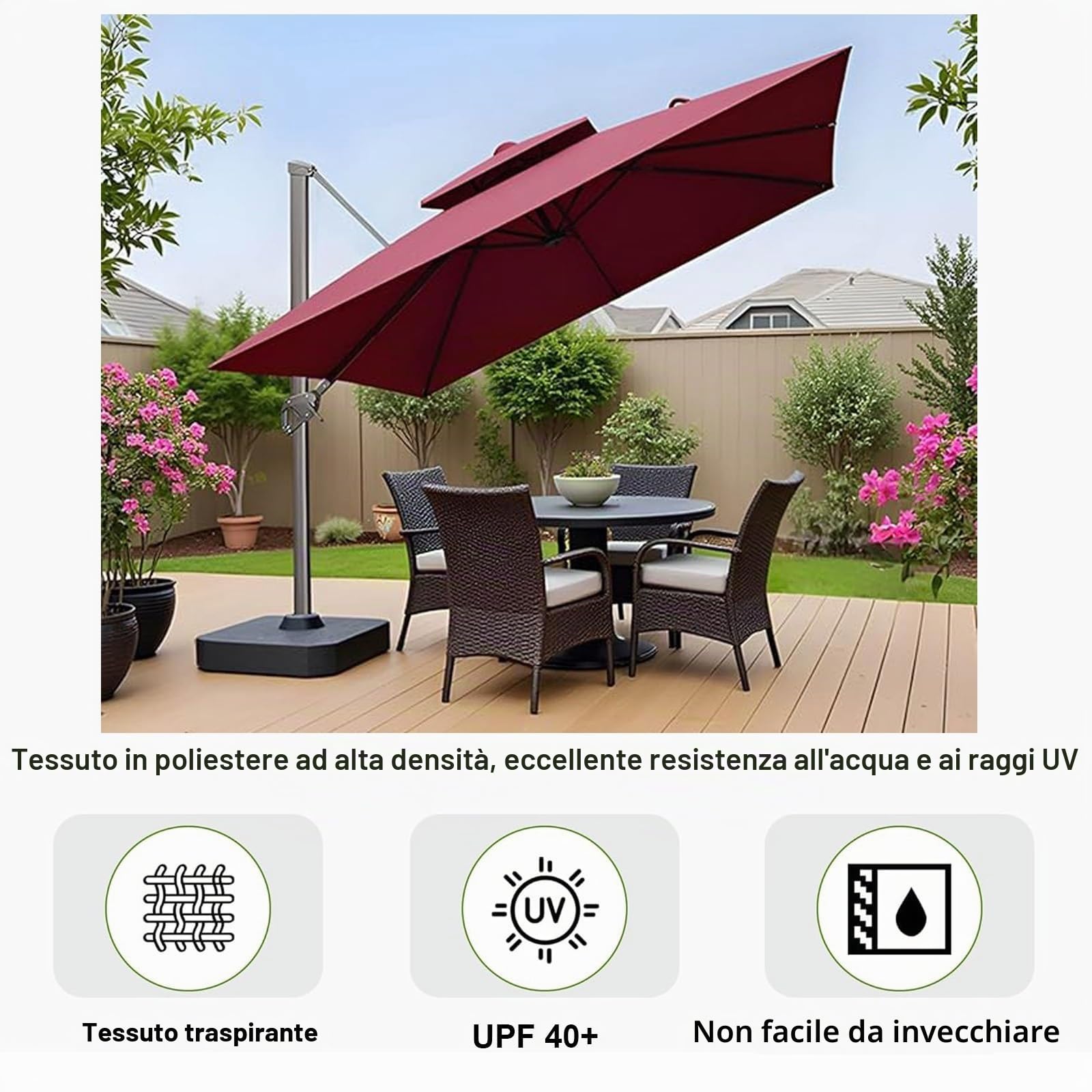 Baldacchino Di Ricambio 8 Stecche Telo Di Ricambio Per Ombrellone A 2 Livelli Da Patio Quadrato 3x3m 2.5x2.5M, Copertura Per Ombrellone Da Tavolo Impermeabile E Resistente Per Esterni(Dark-Green,2.5x2
