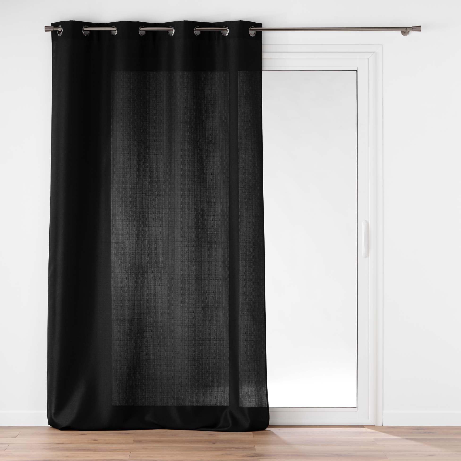 Douceur d'Intérieur, Soline Black Eyelet Curtain 140 x 260 cm Polyester Plain
