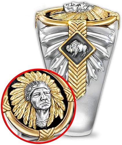 Miniatura 2 de Anillo de jefe indio para hombres, anillos de cabeza india nativa americana, anillo de búfalo vikingo, anillo de espíritu del guerrero, anillo de