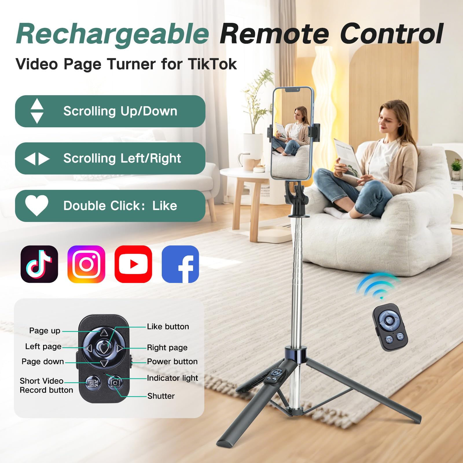Bastone per selfie da 180 cm, con 2 luci e microfono, kit per vlogging per iPhone/Android, treppiede per smartphone, attrezzatura per creatore di contenuti