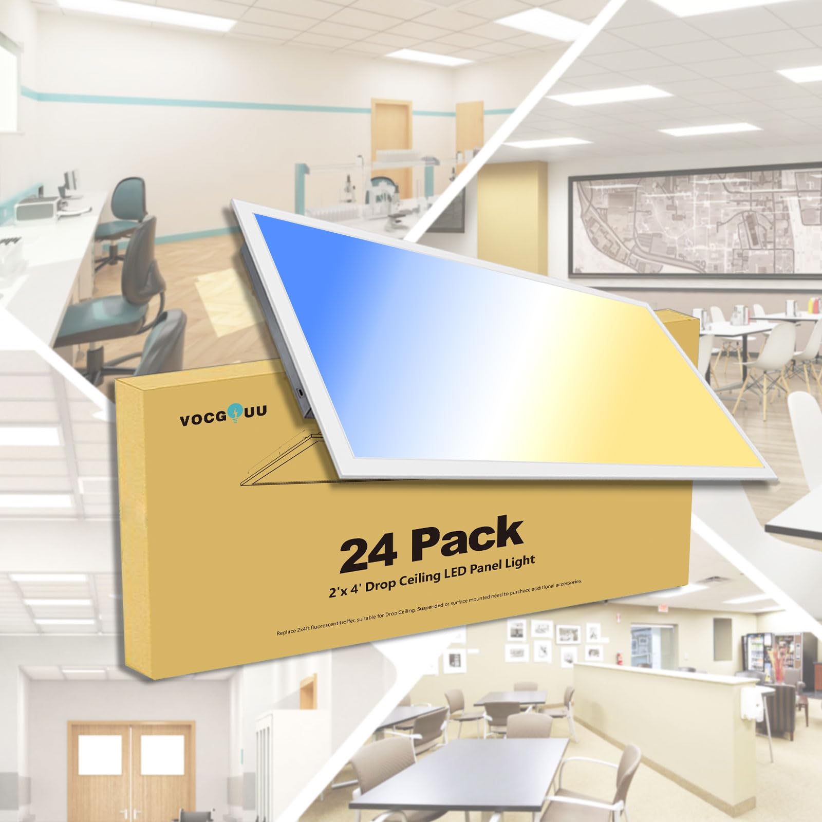 24-Pack 2x4 LED Flat Panel Light Drop Ceiling Fixture, 3CCT Selectable (3000K/4000K/5000K) &amp; 50W 40W 30W Switchable, 0-10V Dimmable, 100-277Vac, ETL &amp; DLC