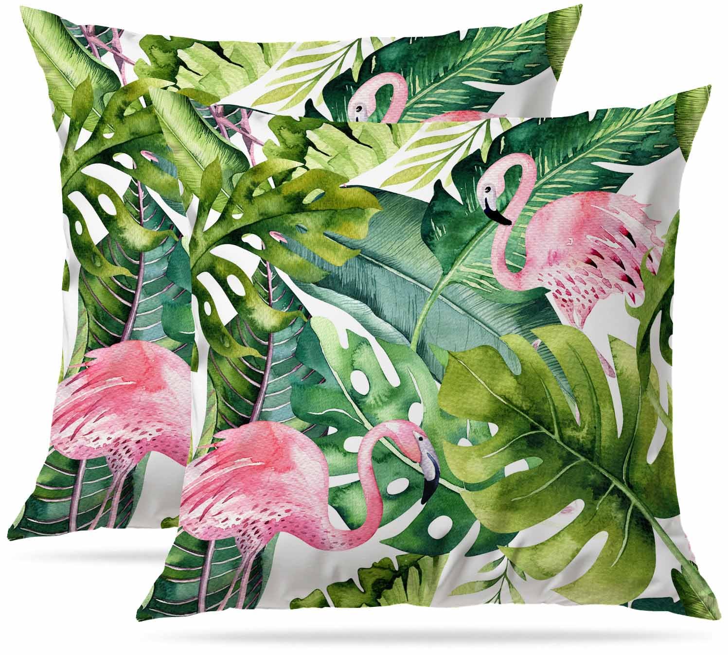 Zovinex Watercolor Flamingo Set Of 2 Pack Cushion Covers Soft Short Plush Throw Pillow Cover Home Pillow Case Pillowcases For Tent Park Bed Sofa Chair Bedroom Decorative Balcony 45X45cm 18X18inch