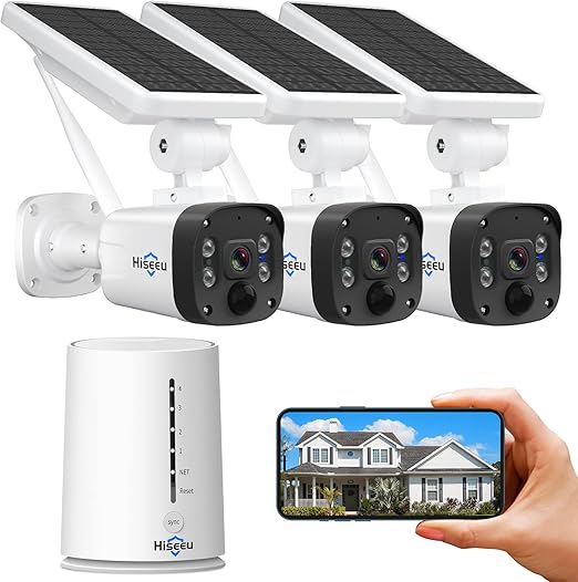 Hiseeu Wireless Security Camera System Outdoor, 4MP Solar Camera, Wire