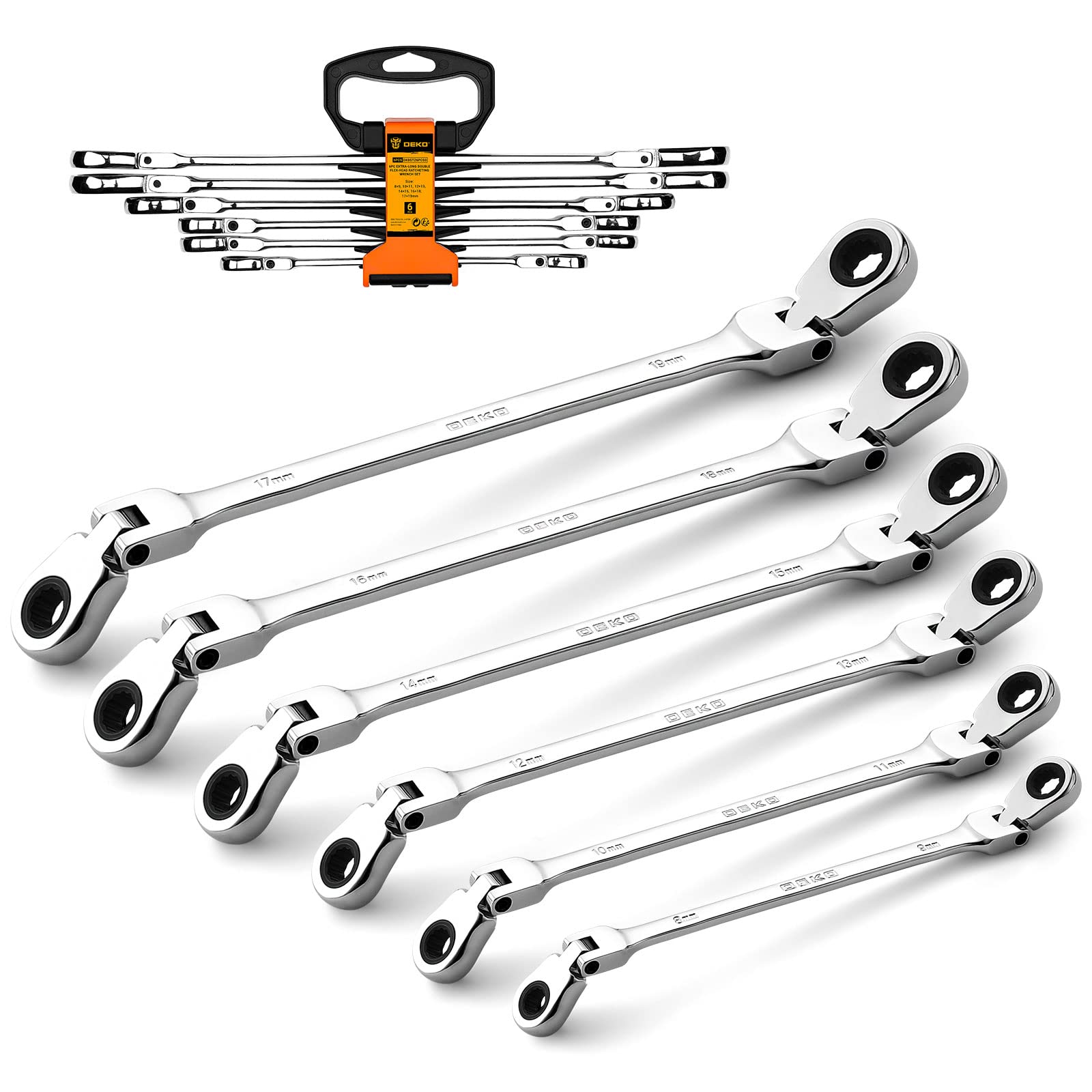DEKOPRO Extra Long Flex-Head Ratcheting Wrench Set Box End Ratchet ...