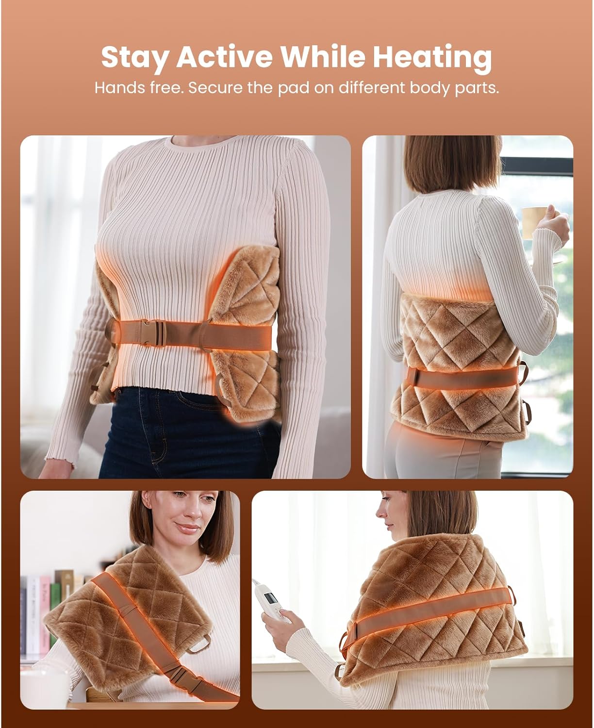 BOB AND BRAD Far Infrared Heating Pad, FSA-HSA Eligible Weighted Electric Heat Pad for Back, Period Cramps & Muscle Pain, 6 Heat Levels, Adjustable Belt, Auto-Off & Moist Heat Therapy, Large 12x24