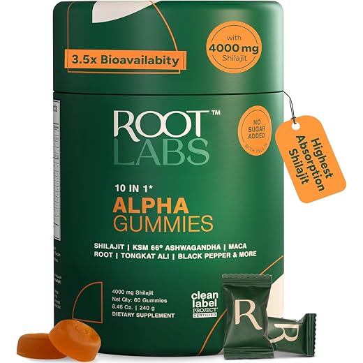 10-in-1 Alpha Shilajit Gummies | 4000 mg Pure Himalayan Shilajit with Tongkat Ali & Maca Root | for Men & Women | ShilAbsorb Bioavailability Tech | Sugar-Free, Vegan | 60 Gummies