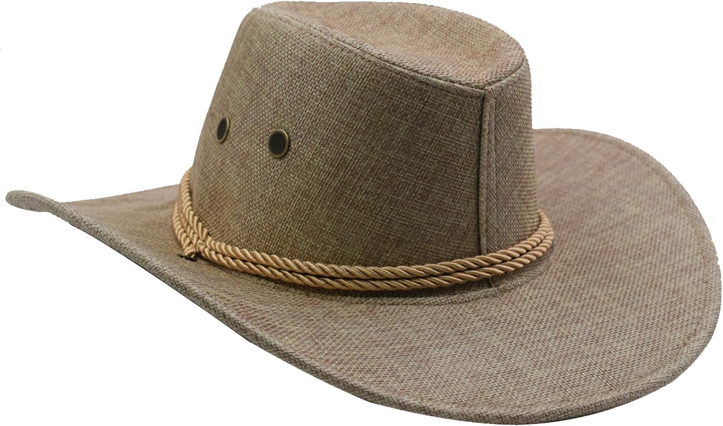 Cowboy Hat Wide Brim Travel Cap Western Cowgirl Hat Outdoor Sun Protect with Badge - Image 5