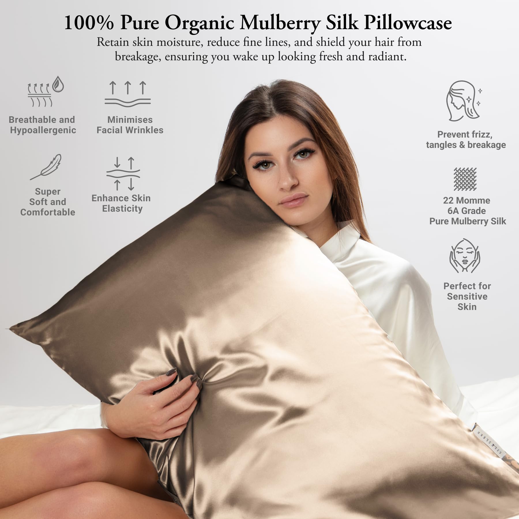 SILKSLEEK 100% Mulberry Silk Pillowcase for Hair and Skin 22 Momme Silk Bedding, Hypoallergenic Natural Silk Pillowcase - Image 3