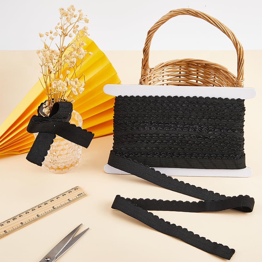 GORGECRAFT 10 m Bobina Elastica Nera Alta Elasticità Bordo Smerlato Fascia Elastica per Cucire Nastro Elastico per Cinture Pantaloni Artigianato Fai da Te Cravatta per Capelli Fascia per Capelli