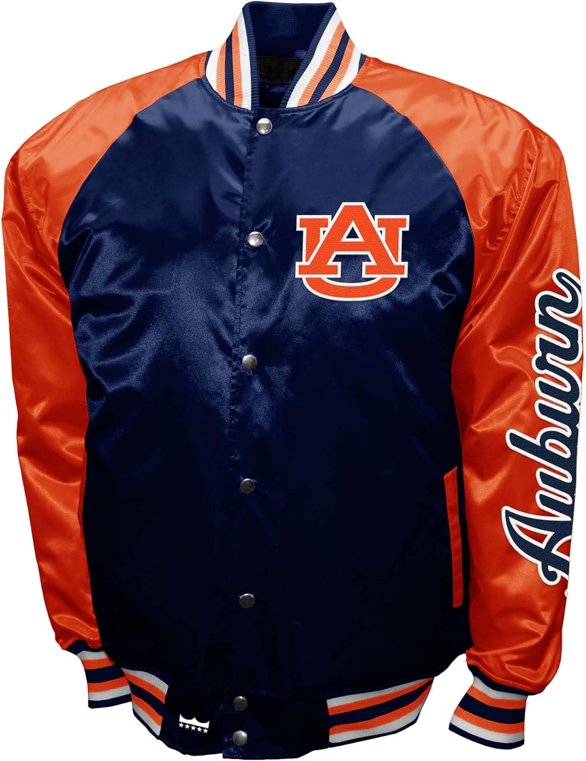 2Bhip NCAA Auburn Tigers Adult Navy & Orange Lightweight Vintage Style Satin Bomber Varsity Jacket Fall Coat