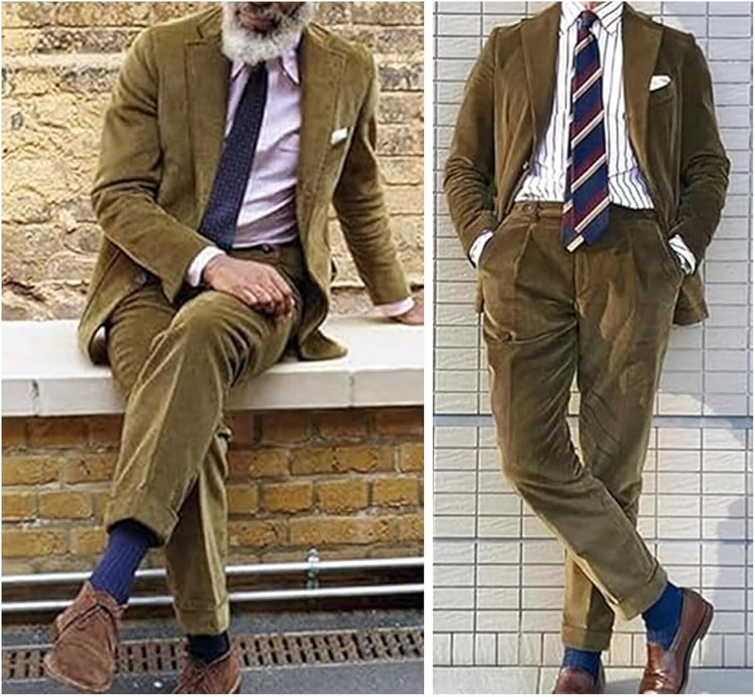 2025 Retro Business Men's Suits 2 Piece Corduroy Tuxedo Prom Jacket Slim Fit Suit Set Formal Wedding Male Wear