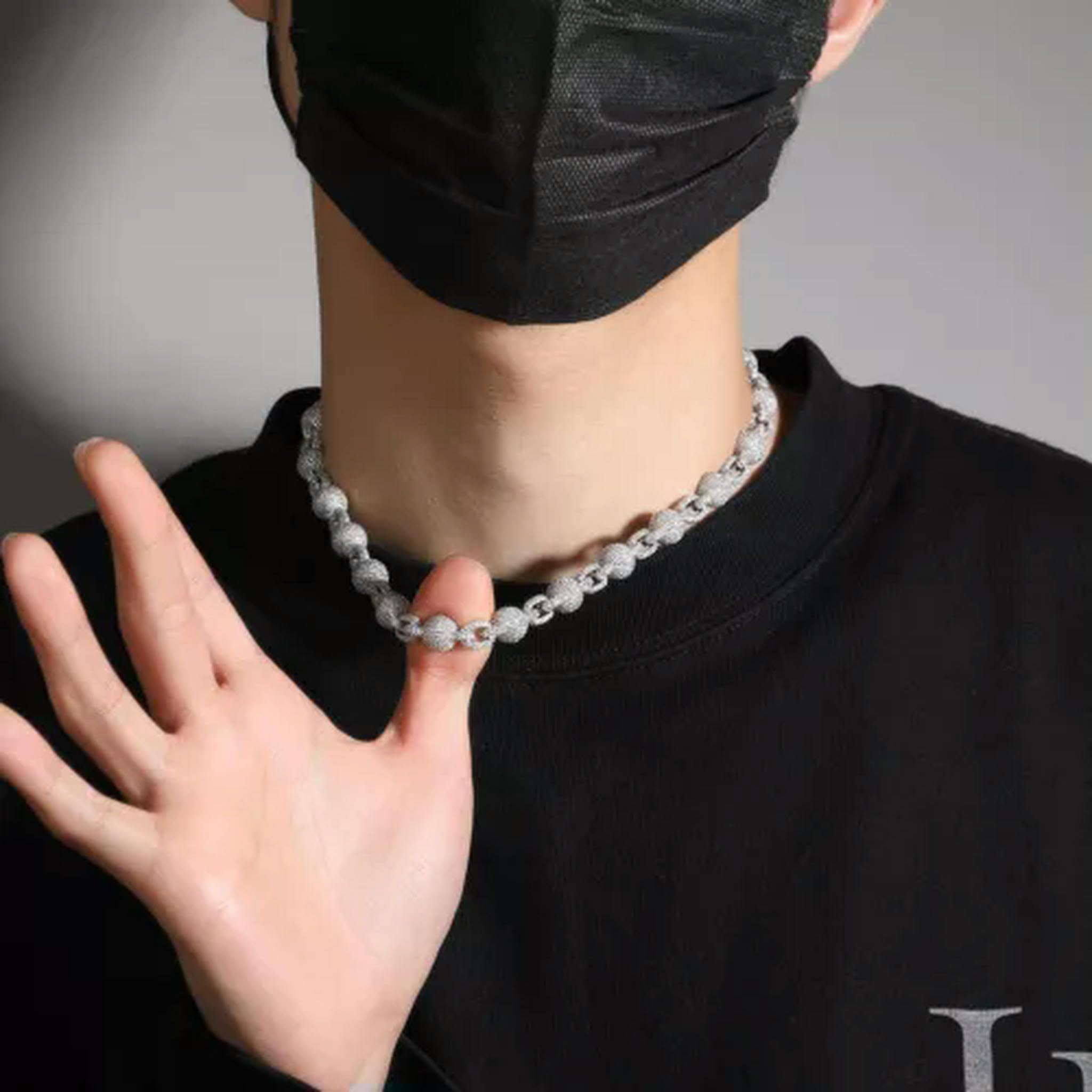 LLXYWJ Neue 10mm Hip Hop Perlen Kette Halskette Armbänder 5A Zirkon Herren