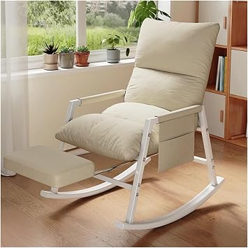 Rocking Chair Folding Recliner 5 Adjustable Relax Chair Swinging Chair Nursery Rocking Chair Upholstered Glider Rocking Chair with Adjustable Footrest Padded Recliner Chair with High Backrest Accent