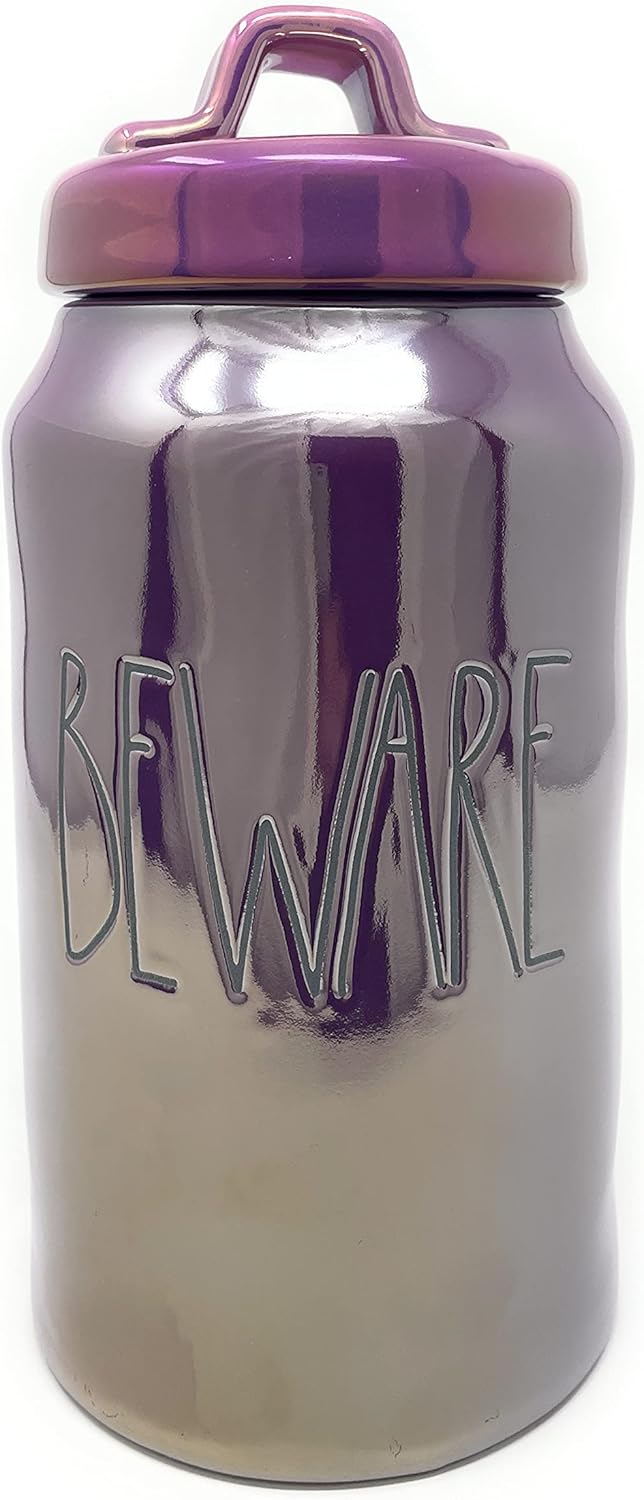 Rae Dunn BEWARE Iridescent Purple Luster 9.75 Inch Tall