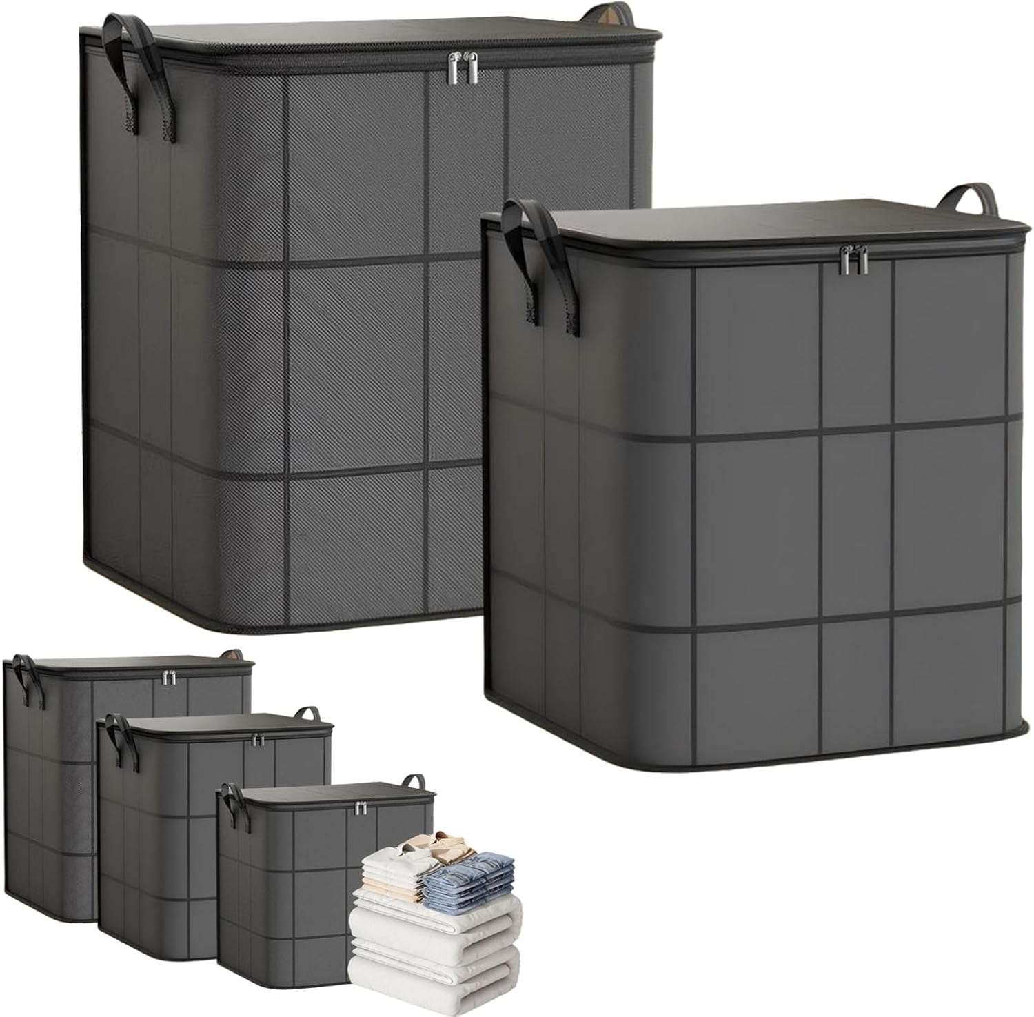 Dust-Proof Comforter and Bedding Organizer, Spacious Moving Storage Bin,Foldable Bedding Organizer with Reinforced Handles and Sturdy Zipper for Comforters Blankets Pillows Clothes (L+XL)