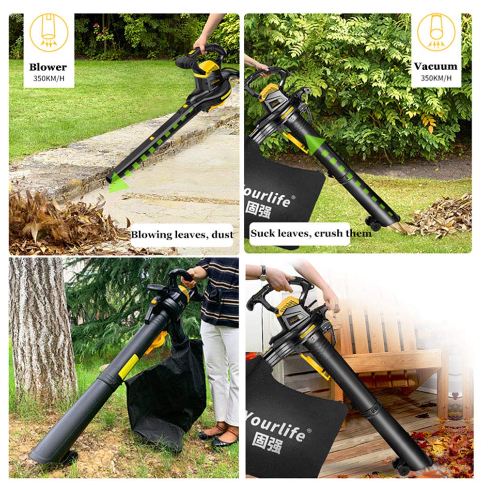 Soplador eléctrico Potente de Hojas/Aspirador/Trituradora con Ruedas, relación de trituración 16:1, 3800W/6-velocidad Ajustable, Bolsa de Recogida de 40L