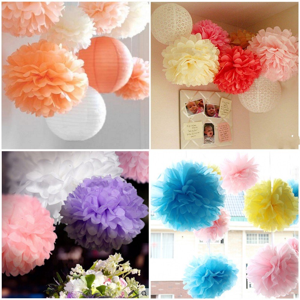 JZK 10x Argento pom pom carta velina 25cm decorazioni festone per matrimonio compleanno battesimo bimbo bambina Natale laurea nascita comunione camera da letto per ragazza addobbi pompon pon pon