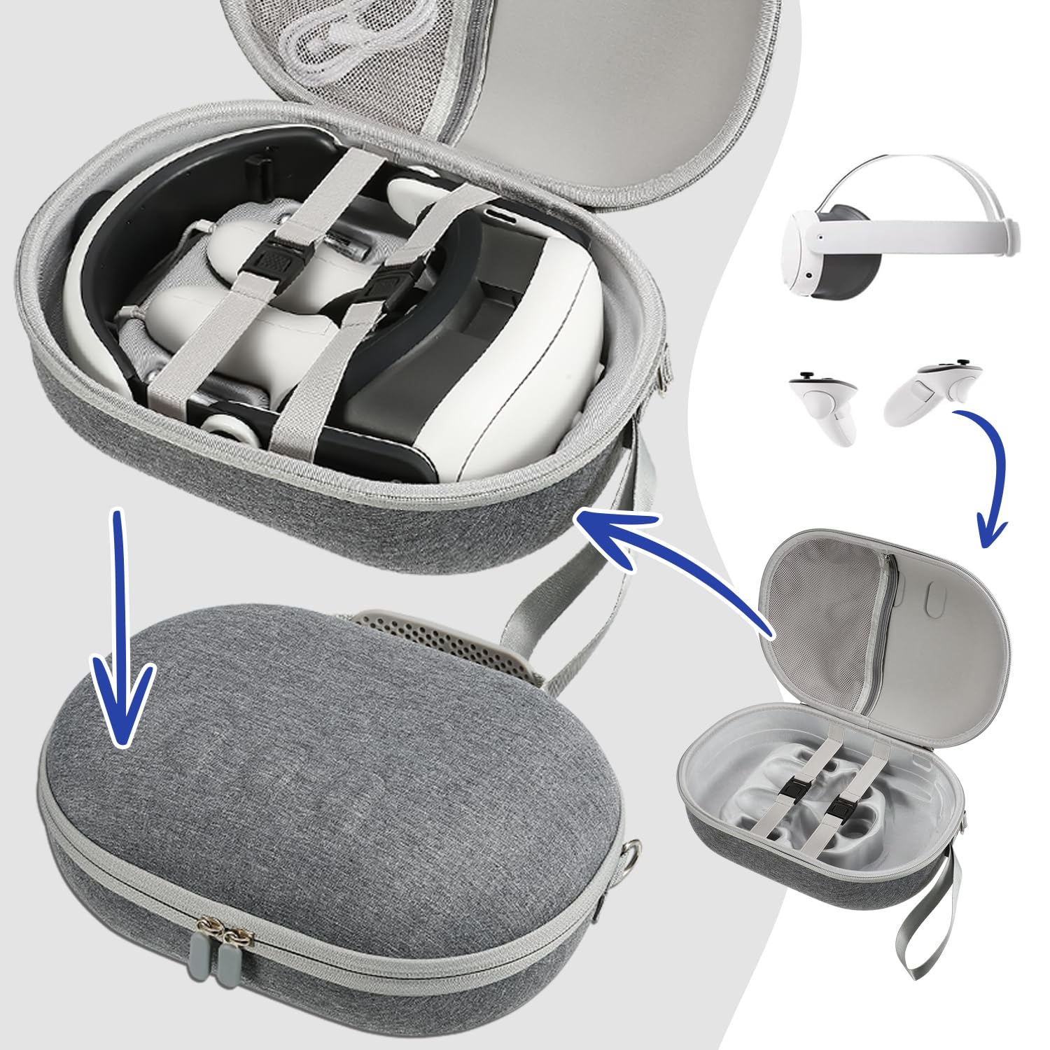 Harte tragbare Tragetasche für Meta Quest 3, Für Q3 Elite Strap, 31 x 21.7 x 12 cm, Taschen-Organizer