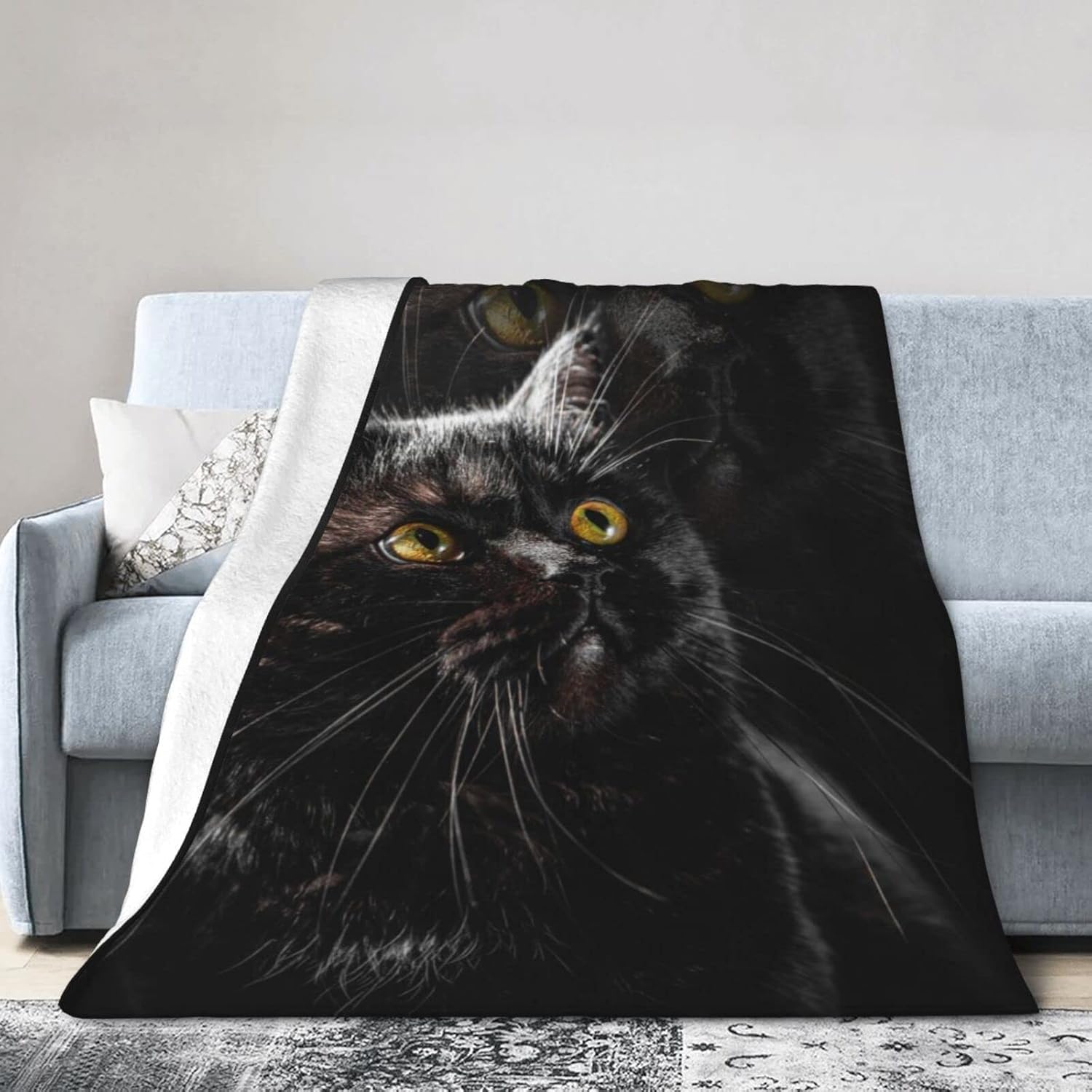 Black Cat Throw Blanket Soft Cozy Plush Warm Fleece Blanket for Sofa Couch Bed 60"X50"