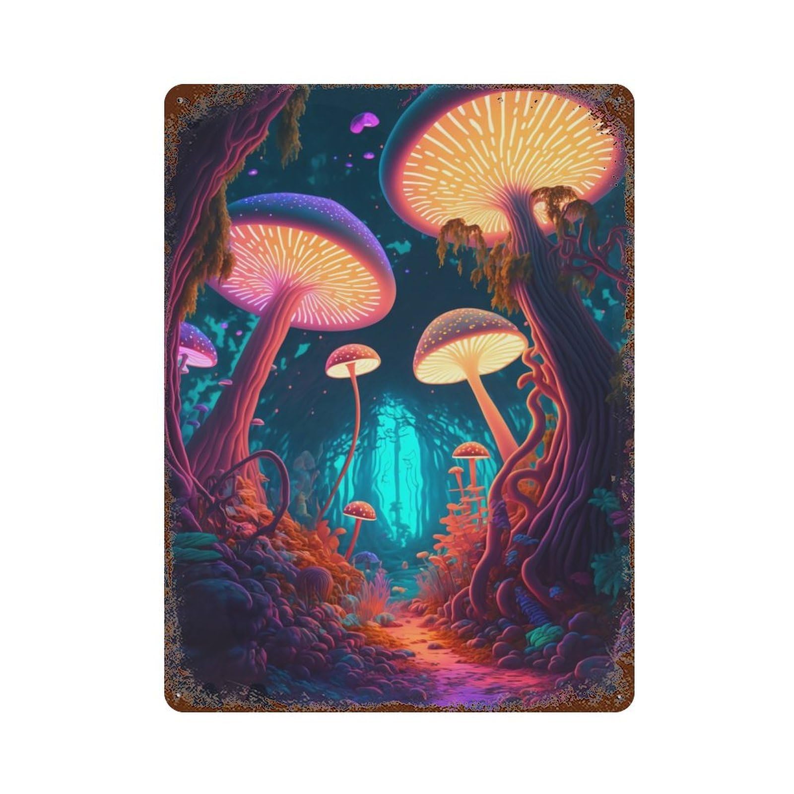 Psychedelic Mushroom Art Distressed Metal Wall Sign 15.7"x11.8", Rustic Home Decor for Farmhouse, Kitchen And Entryway Decor