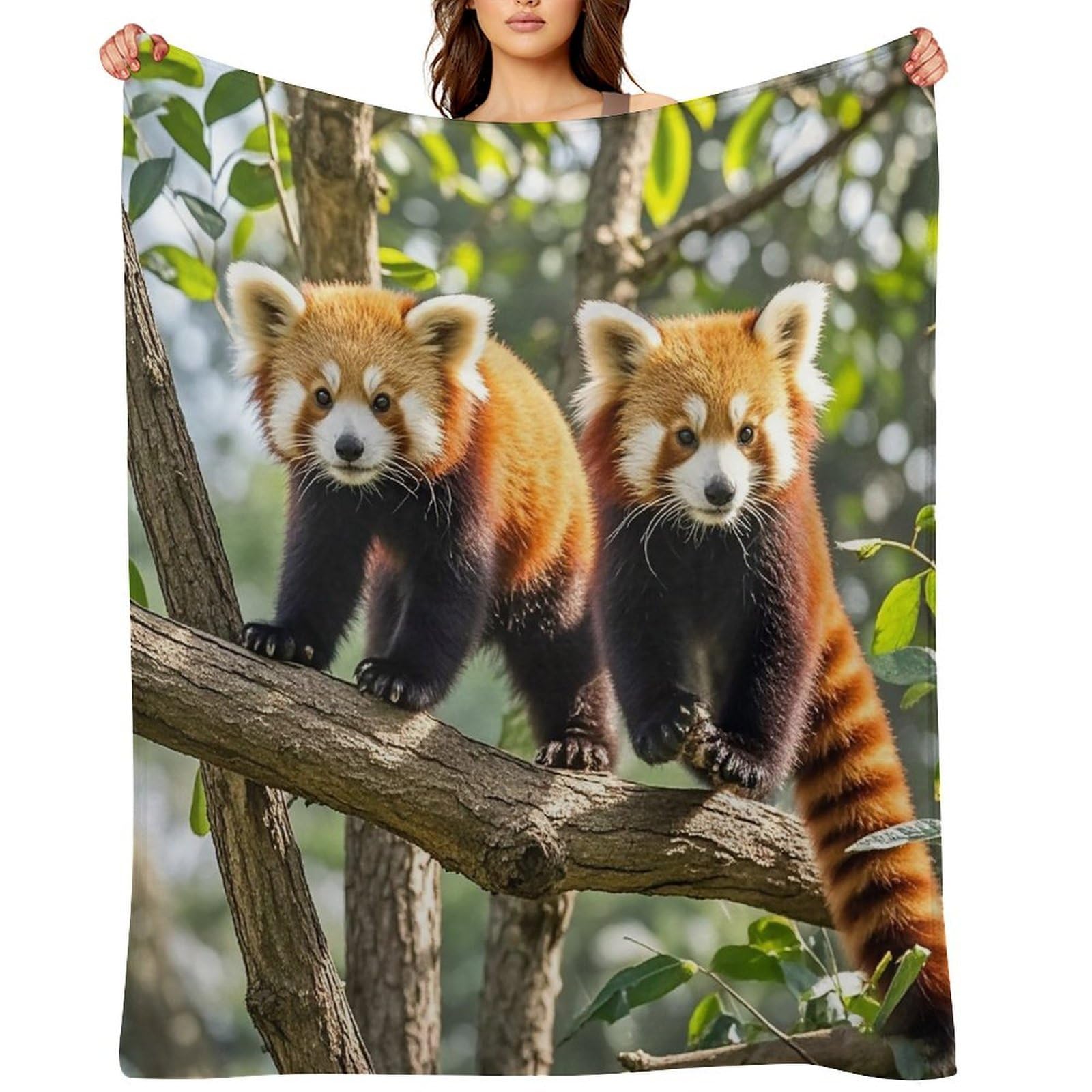 Flannel Red Pandas Throw Blanket for Couch Super Soft Fuzzy Cozy Flannel Blankets No Shed No Pilling FAnti-Static Winter Bed Blanket Decorative and Giftable Blankets