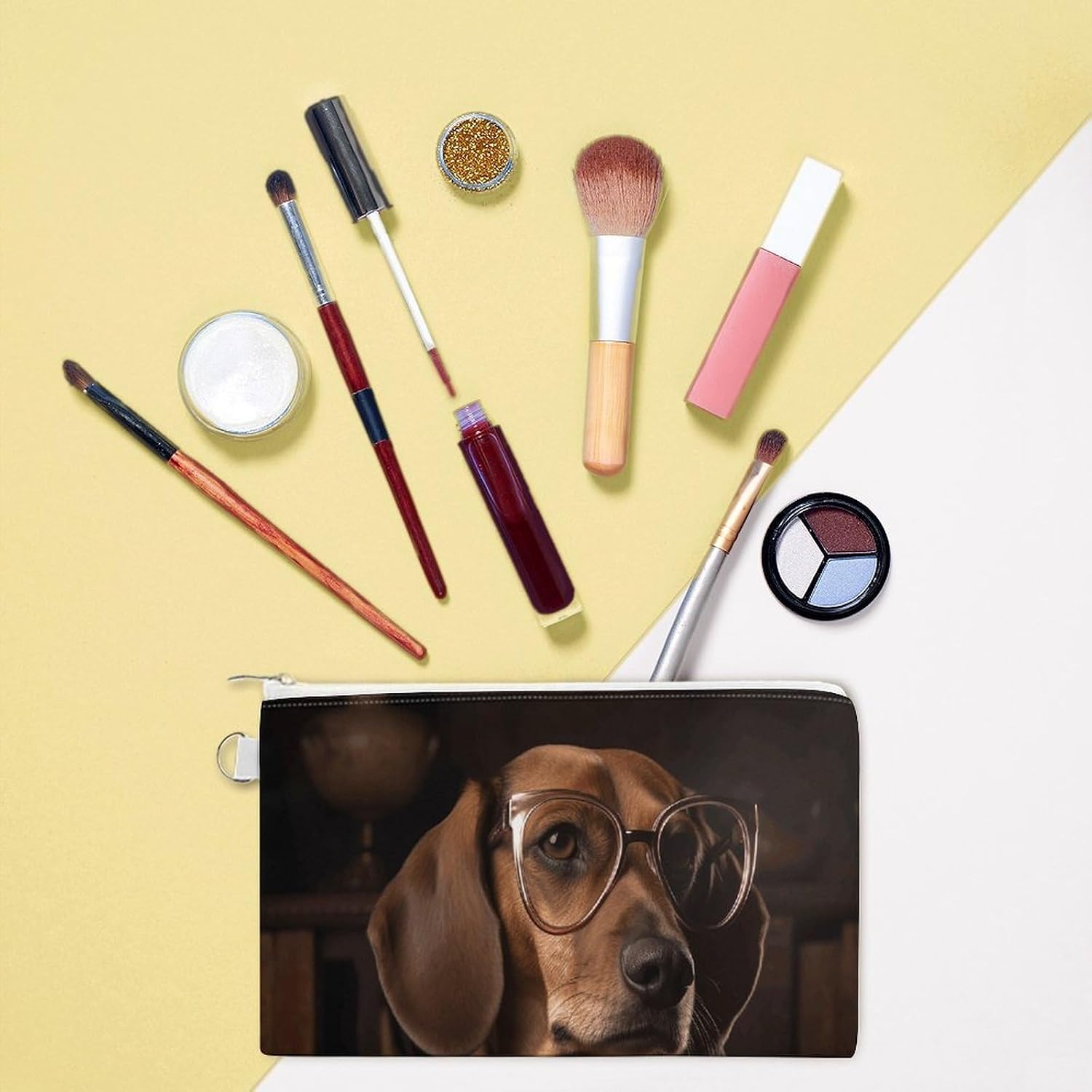 Dog Holding A Rose Wallet, Durable Canvas Material And Zipper, Tool Pouch, Compact And Exquisite,Utility Multipurpose Storage Bag for Men And Women
