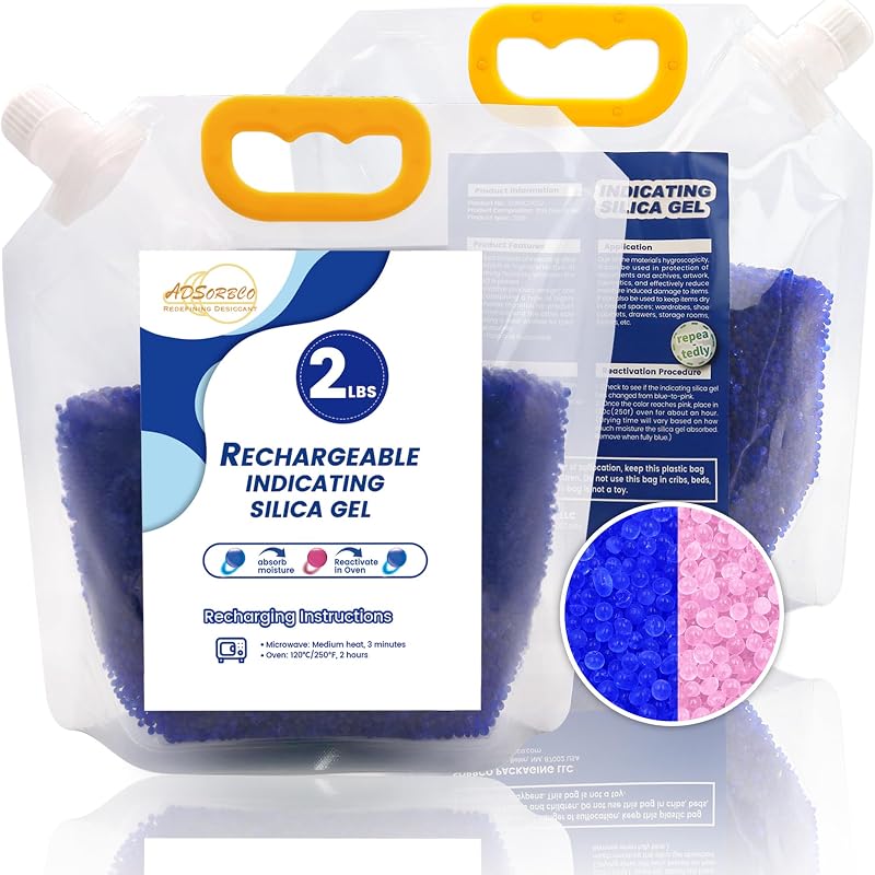 Cuentas de sílice premium de 2 libras de color azul a rosa, desecante reutilizable a granel para filamentos 3D, electrónica, cámaras, joyas y cajas fuertes (azul a rosa, 2 libras)