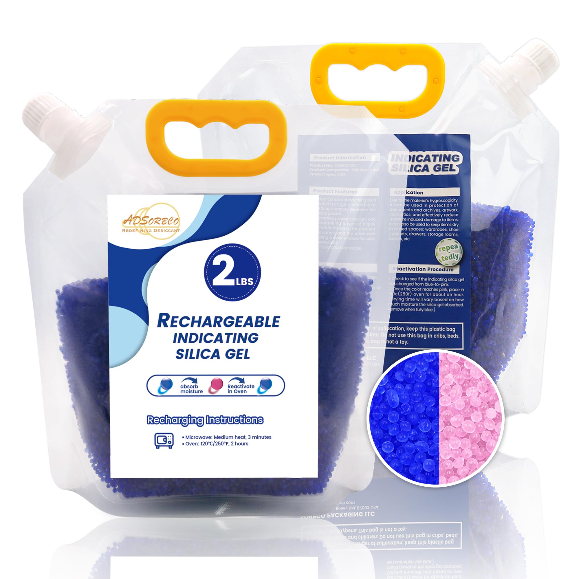 Premium Blue to Pink 3mm Silica Beads, Reusable Desiccant Bulk for 3D Filament, Electronics, Cameras, Jewelry, and Safes (Blue to Pink, 2 LBS)